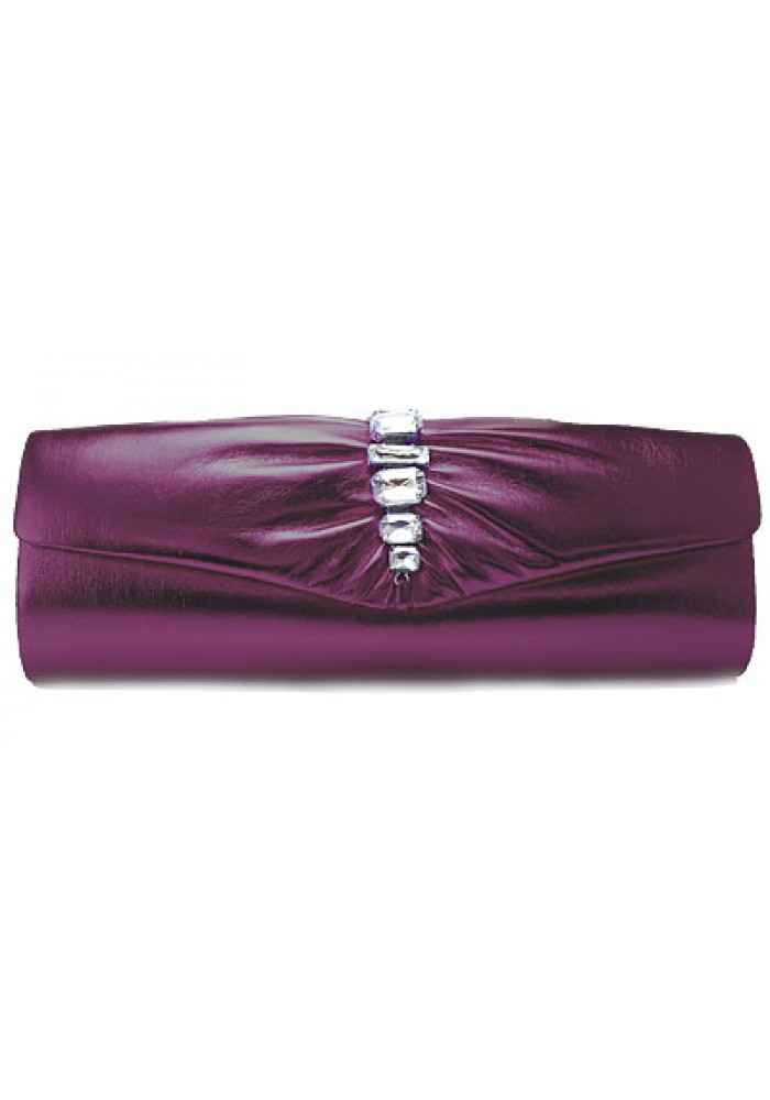 Evening Bag - PU Leather w/ Acrylic Beaded Accent – Purple – BG-90232PUR